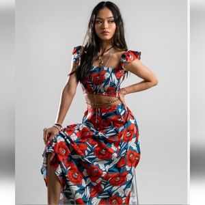 2 set 2 piece floral skirt and top